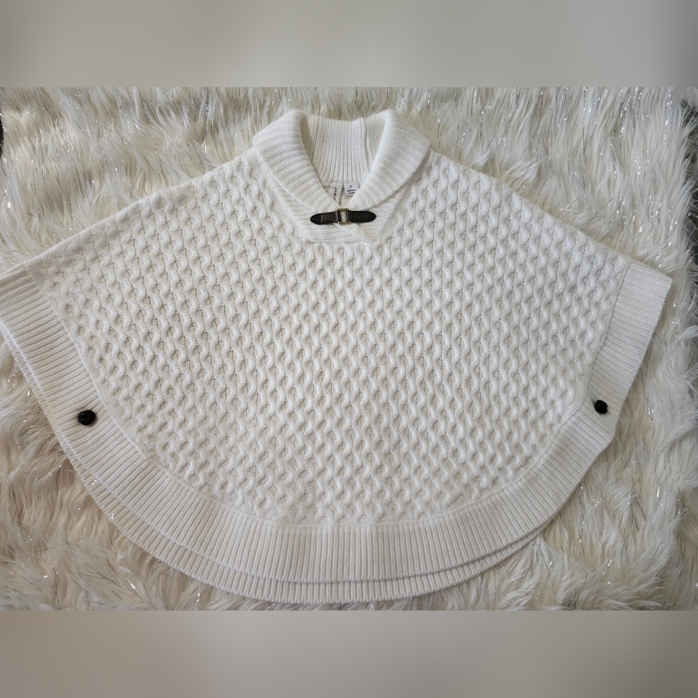 Janie and Jack White Knit Cape with Brown Accents Sz 5